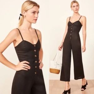 Reformation Button Black Linen Jumpsuit